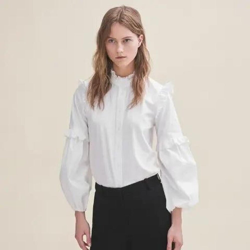 Maje BIANCO Loutan Balloon-Sleeve Poplin shirt with frills